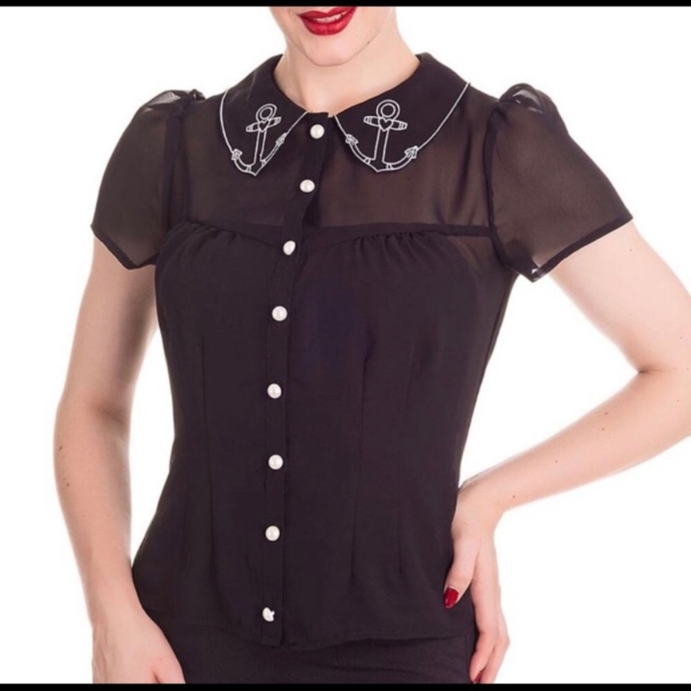 Hell Bunny sheer, button shirt with anchors